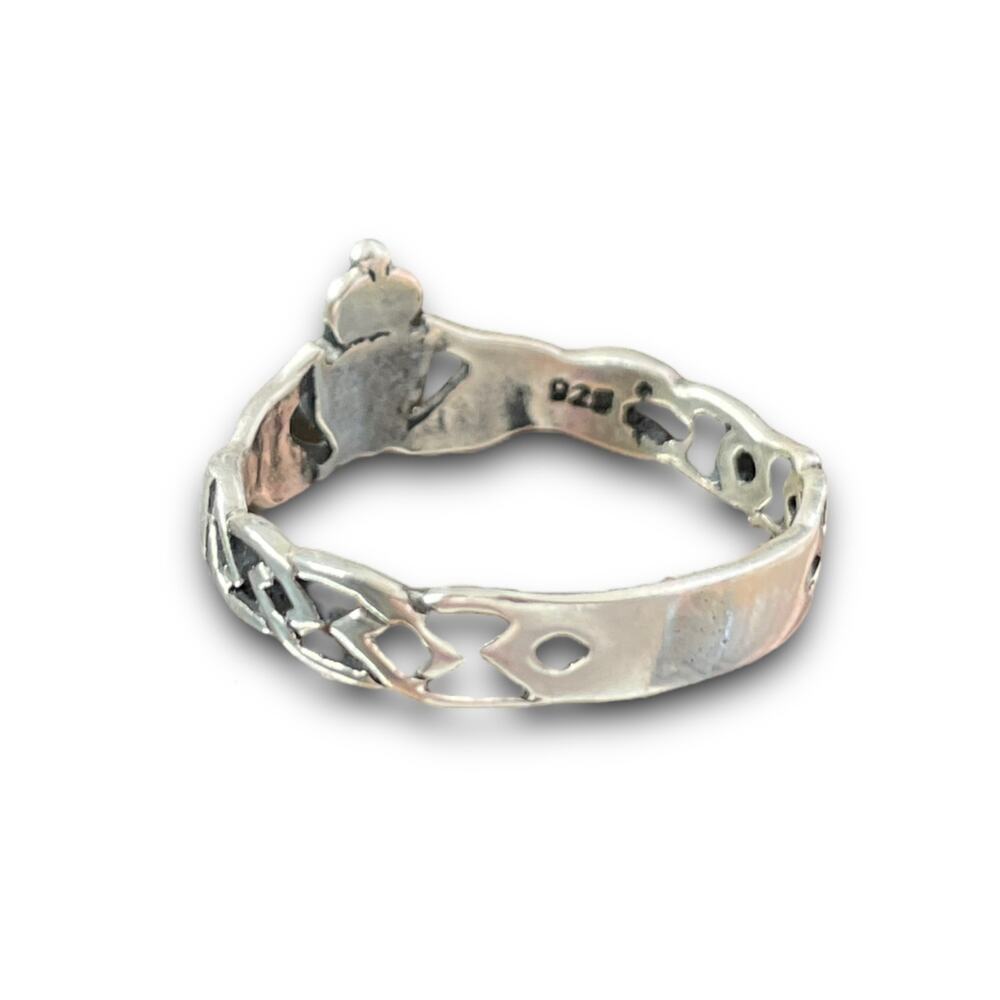 Vintage 925 Sterling Silver Claddaugh Ring sz 5,5 - Picture 3 of 4